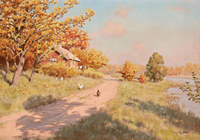 ₴ Репродукция пейзаж "Осенний пейзаж с курами"