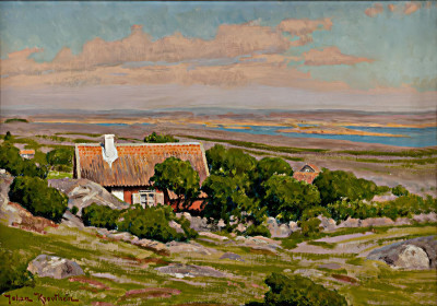 ₴ Репродукция пейзаж "Коттедж в пышном зеленом ландшафте"