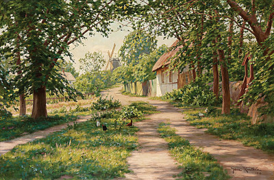 ₴ Репродукция пейзаж "Летний пейзаж с ветряной мельницей"