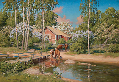 ₴ Репродукция пейзаж "Летний пейзаж с коровами"