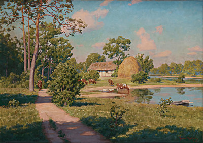 ₴ Репродукция пейзаж "Летний пейзаж с коровами"