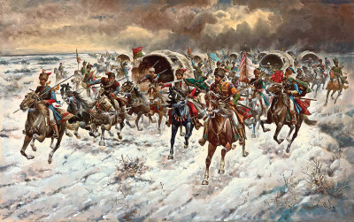 ₴ Репродукция бытовой жанр "Казаки на марше"