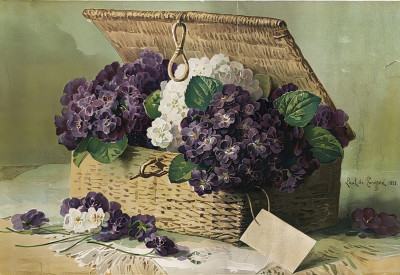 ₴ Репродукция цветочный натюрморт "Фиалки в корзине"