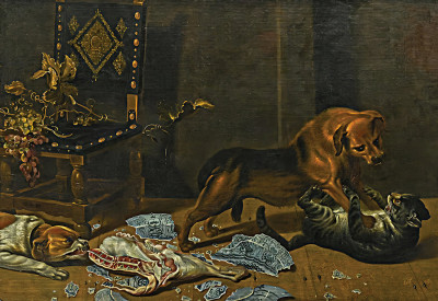 ₴ Репродукция натюрморт известного художника "Драка кошки и собаки"