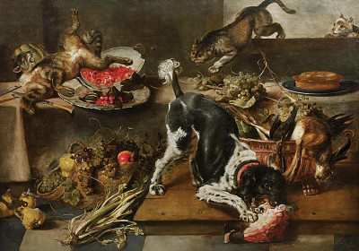 ₴ Репродукция натюрморт известного художника "Драка кошек и собак в амбаре"