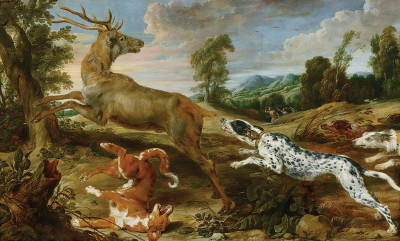 ₴ Репродукция бытовой жанр известного художника "Охота на оленя"