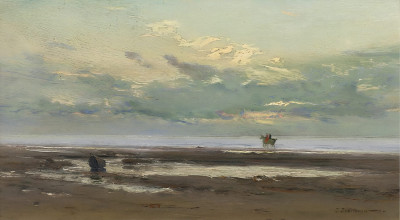 ₴ Репродукція краєвид "Вечірній ефект на пляжі, Біарріц"