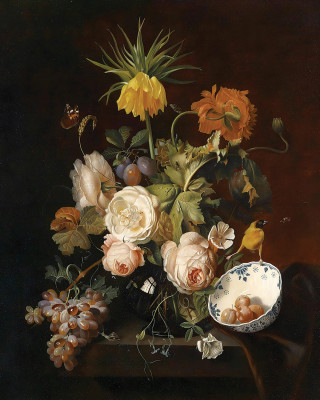 ₴ Репродукция цветочный натюрморт "Букет цветов с китайской пиалой"