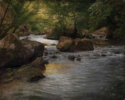 ₴ Репродукция пейзаж "Горный ручей с сидящим художником"