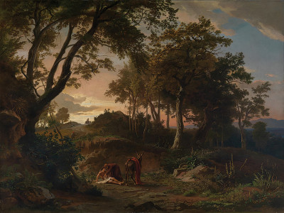 ₴ Репродукция пейзаж "Вечер, спасение раненого путешественника добрым самарянином"