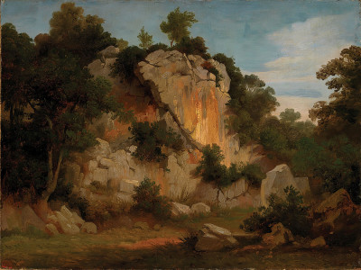 ₴ Репродукция пейзаж "Скала с деревьями и кустарниками"