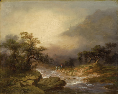 ₴ Репродукция пейзаж "Лесной пейзаж со стремительным потоком"