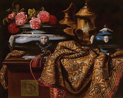 ₴ Репродукция натюрморт "Натюрморт с коврами и цветами в вазе"