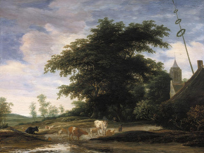 ₴ Репродукция пейзаж известного художника "Ландшафт с крупным рогатым скотом"