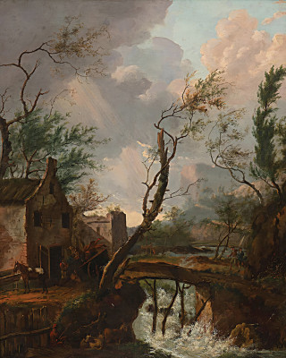 ₴ Репродукция пейзаж известного художника "Деревенский пейзаж с мостом"