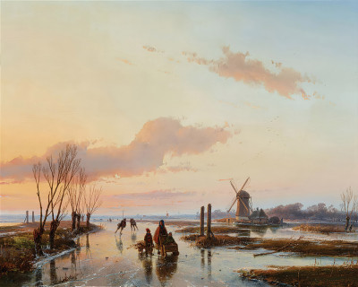 ₴ Репродукция пейзаж известного художника "Конькобежцы на замерзшей реке"