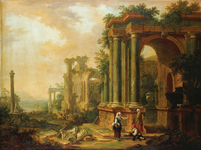 ₴ Репродукция пейзаж "Пейзаж с древними руинами и колонны"