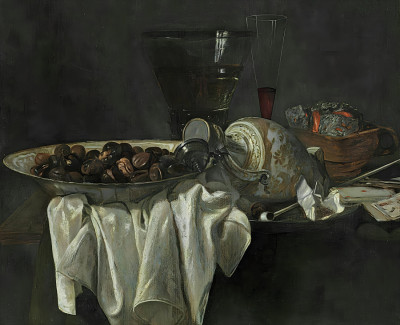 ₴ Репродукция натюрморт "Натюрморт с бокалами, кувшином и миской каштанов"