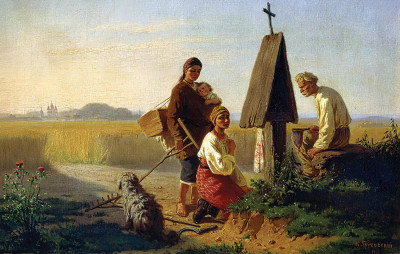 ₴ Репродукция бытовой жанр "Сбор на церковь"