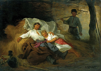 ₴ Репродукция бытовой жанр "На сеновале"