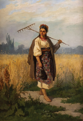 ₴ Репродукция бытовой жанр "Украинская крестьянка"