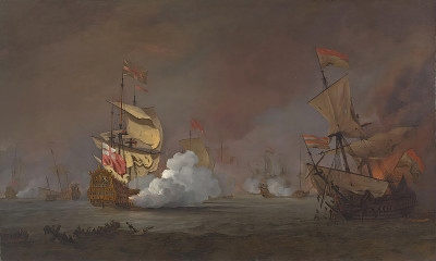 ⚓Репродукция морской пейзаж известного художника "Битва при Текселе, август 1673"