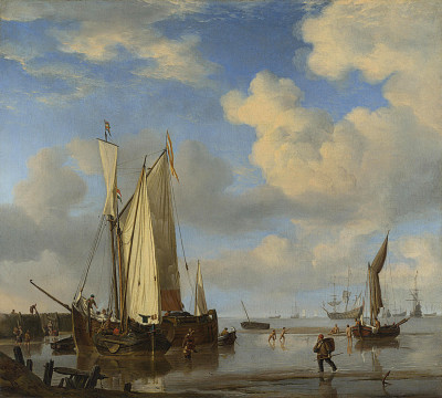 ⚓Репродукция морской пейзаж известного художника "Голландские суда приближаются к берегу во время отлива, а мужчины купаются"
