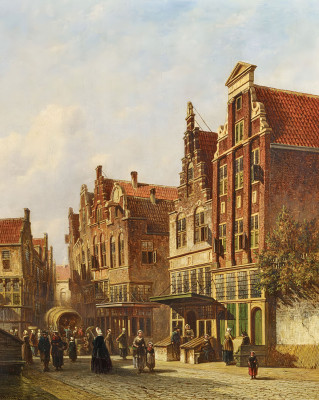 ₴ Репродукция городской пейзаж "Летняя уличная сцена в голландском городе"