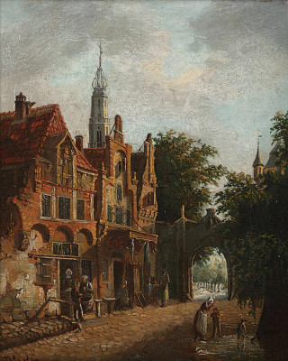 ₴ Репродукция городской пейзаж "Деревенская сцена"