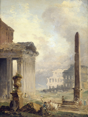 ₴ Репродукция пейзаж известного художника "Римские руины, Форум с Колизеем и обелиском"