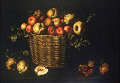 ₴ Репродукція натюрморт "Кошик з яблуками, айвою та гранатом"
