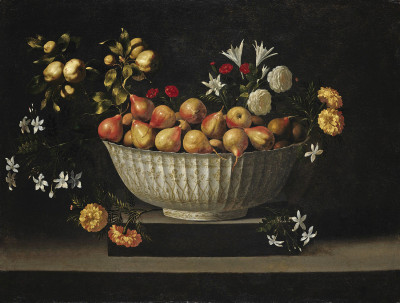 ₴ Репродукция натюрморт "Фрукты и цветы в китайской тарелке"