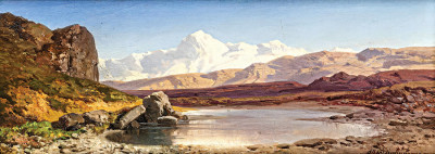 ₴ Репродукция пейзаж "Озеро в Альпах, на заднем плане горный хребет Монте-Роза в Швейцарии"