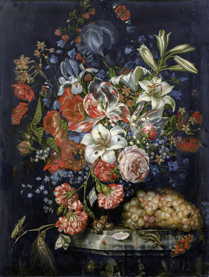 ₴ Репродукция цветочный натюрморт "Натюрморт с цветами и фруктами"