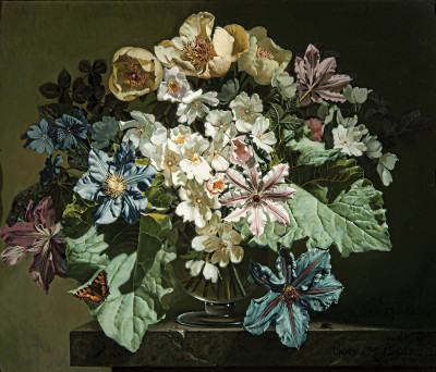 ₴ Репродукція натюрморт "Квіти та метелик-кропив'янка"