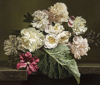 ₴ Репродукція квітковий натюрморт "Півонії з клематісом"