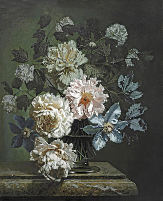 ₴ Репродукція квітковий натюрморт "Півонії та клематиси"