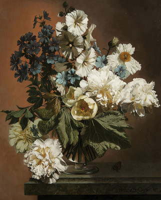 ₴ Репродукция натюрморт "Синяя герань и пионы"