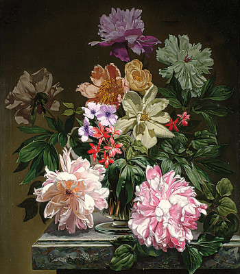 ₴ Репродукция натюрморт "Пионы с другими цветами"