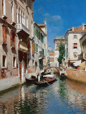 ₴ Репродукция городской пейзаж "Гондолы в Венеции"