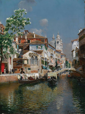 ₴ Репродукция городской пейзаж "Гондолы на венецианском канале, Санта-Мария-делла-Салюте вдали"