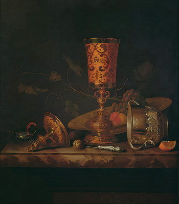 ₴ Репродукция натюрморт известного художника "Натюрморт с серебряными бокалами и бокалом для часов"