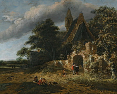 ₴ Репродукція краєвид "Краєвид з фігурами біля стін руїн церкви"