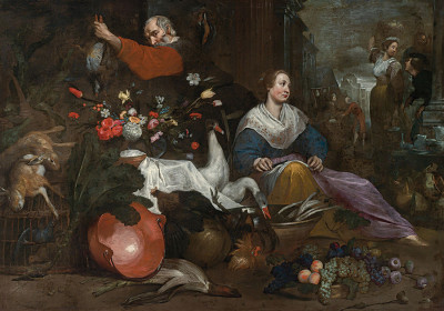 ₴ Репродукція натюрморт "Сцена на міському ринку"