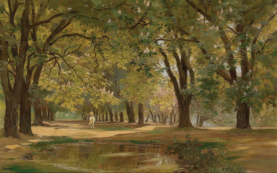 ₴ Репродукция пейзажа известного художника "Езда верхом вдоль Пратерской главной ярмарочной аллеи"