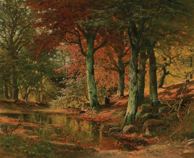 ₴ Репродукция пейзажа известного художника "Лесной пейзаж осенью"