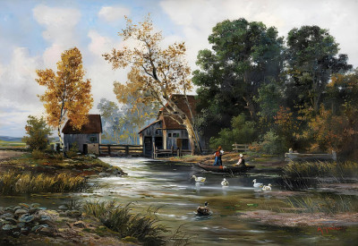 ₴ Репродукція краєвид відомого художника "Водяний млин з качками"