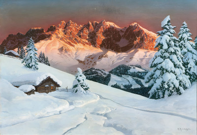 ₴ Репродукція краєвид відомого художника "Альпійське сяйво у Вільдер-Кайзері поблизу Кітцбюеля"