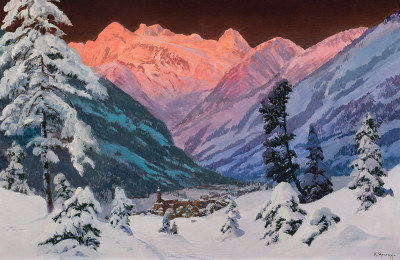 ₴ Репродукція краєвид відомого художника "Альпійське сяйво над Нойштифтом у долині Штубай"