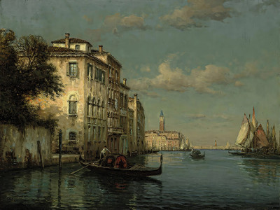 ₴ Репродукція міський краєвид відомого художника "Гондольєри на Великому каналі, Венеція"